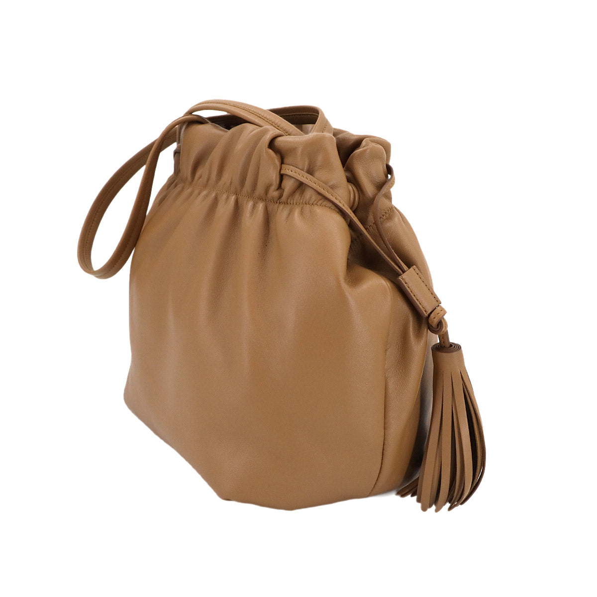Shoulder Bag Leather Light brown 1BG541 Fringe Tassel