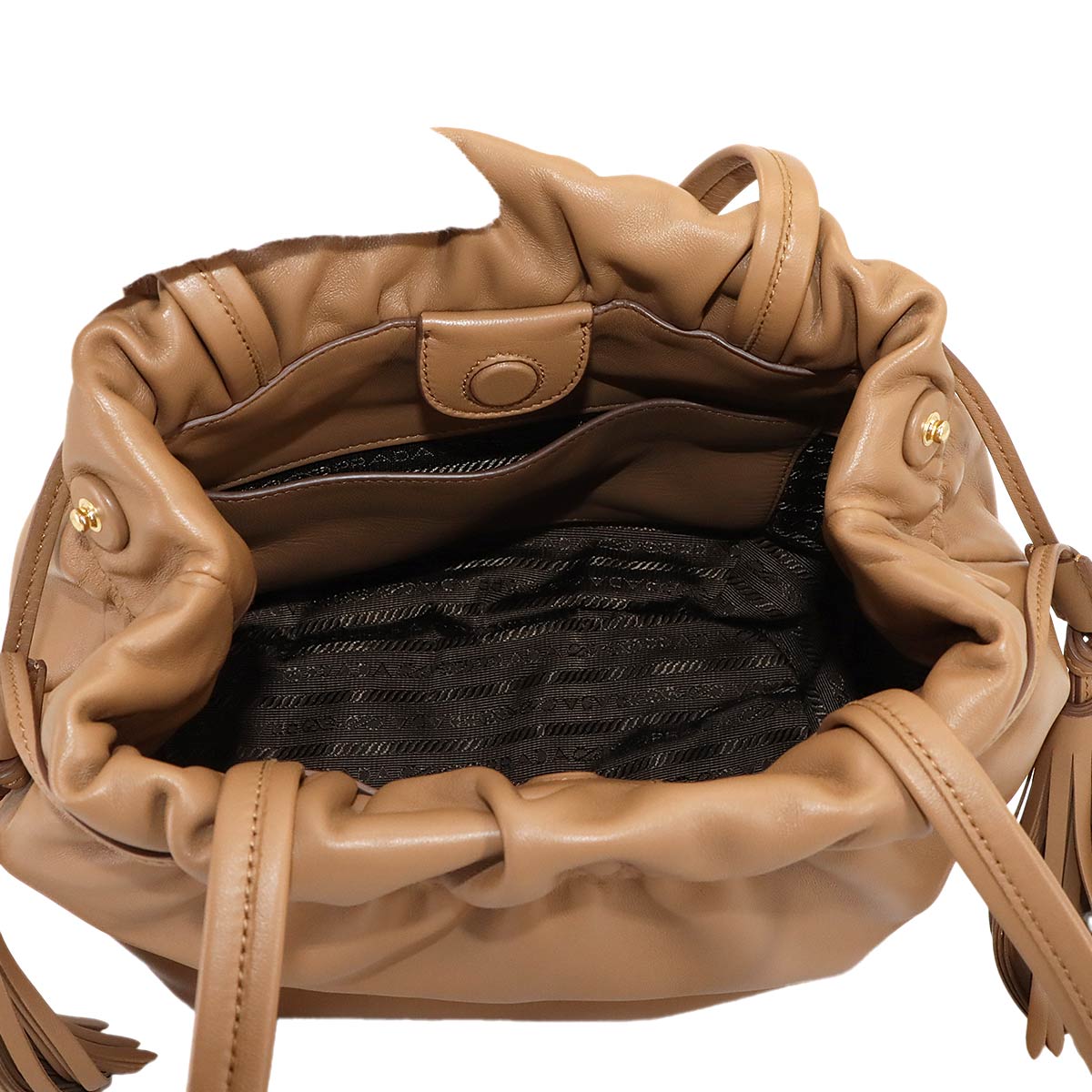 Shoulder Bag Leather Light brown 1BG541 Fringe Tassel