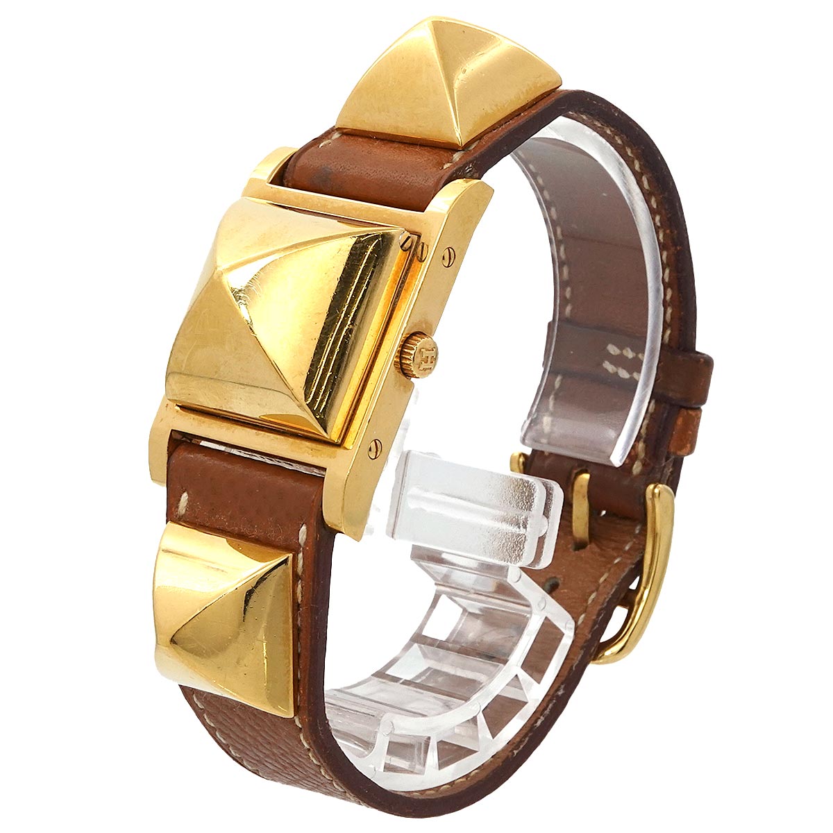 Medor Vintage pyramid Gold studs Quartz White Dial Ladies