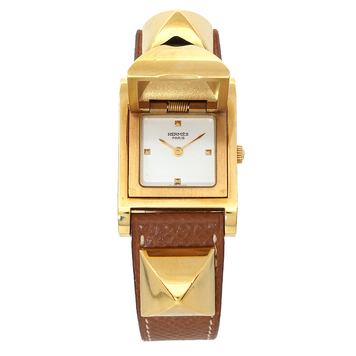Medor Vintage pyramid Gold studs Quartz White Dial Ladies