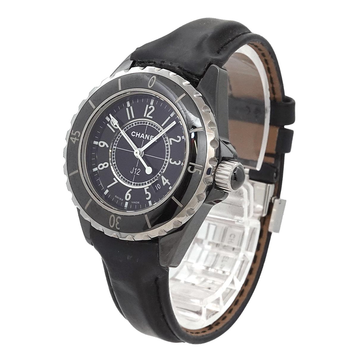 J12 33mm H0680 Quartz Date Ceramic Black Dial Ladies Watch