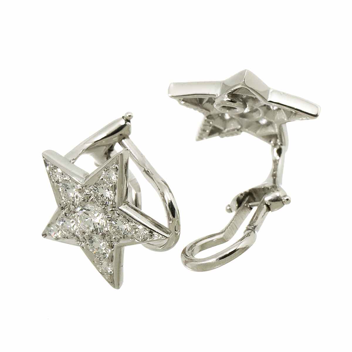 Star Motif Diamond Earrings Clip on Platinum