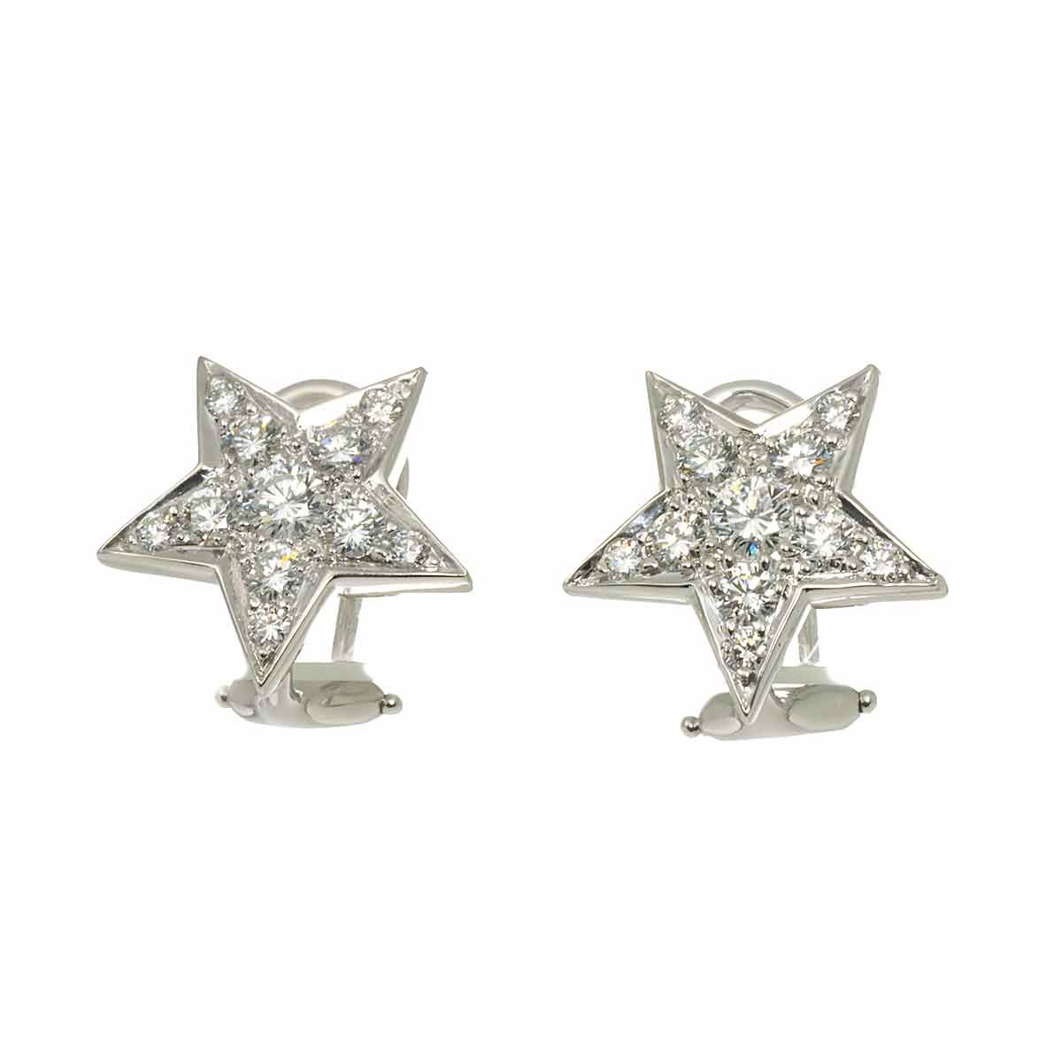 Star Motif Diamond Earrings Clip on Platinum