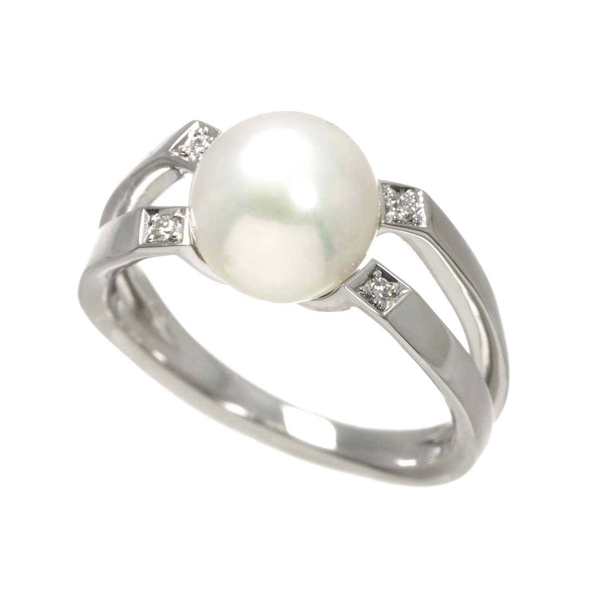 Akoya Pearl 8.5mm Diamond Ring 18K WG 750 size7.25(US)