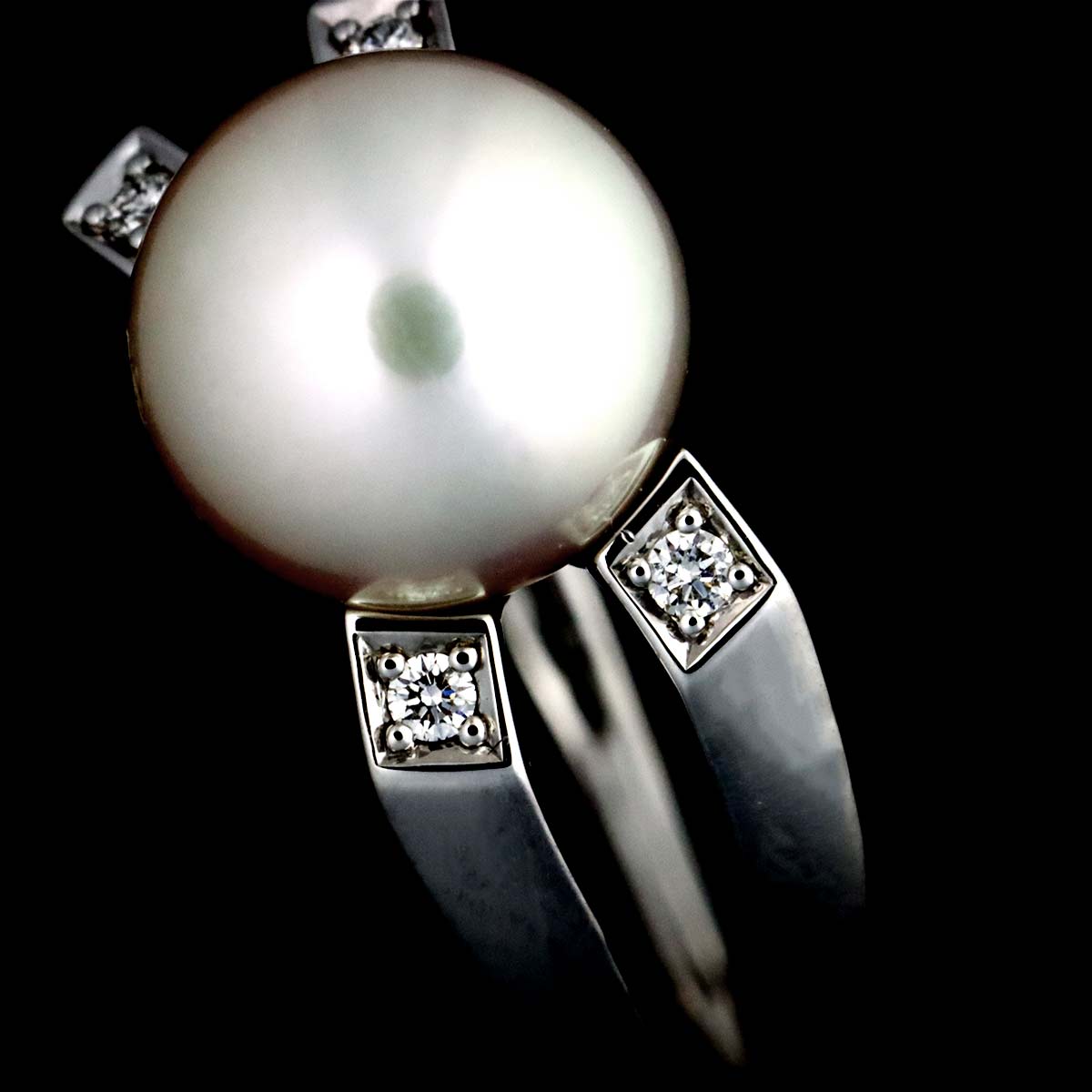 Akoya Pearl 8.5mm Diamond Ring 18K WG 750 size7.25(US)