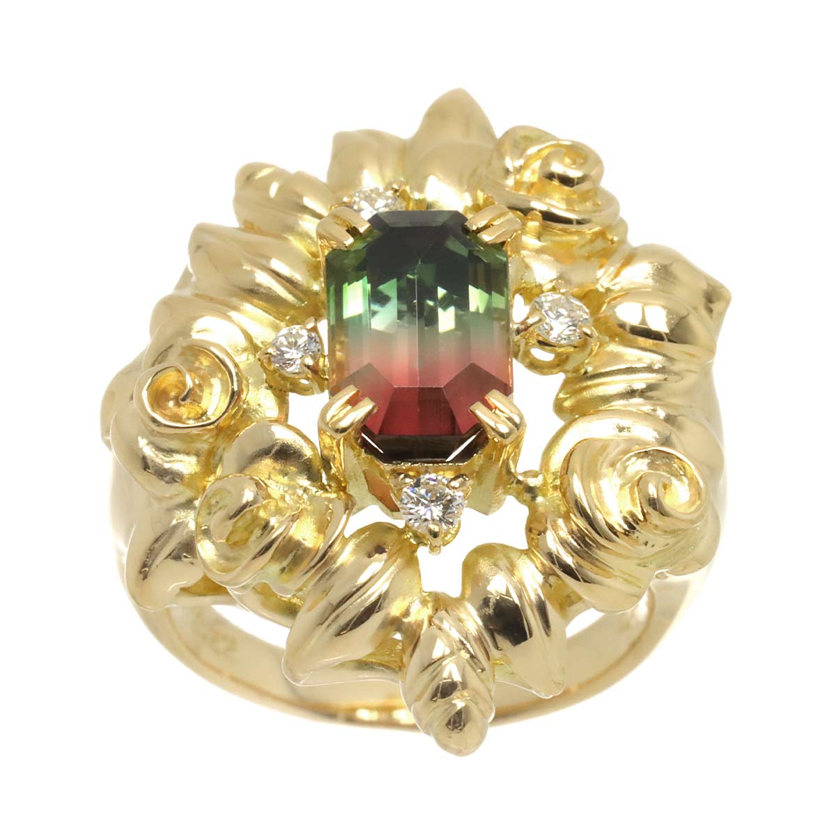 Tourmaline 2.22ct Diamond 0.14ct Ring 18K YG 750 size6(US)