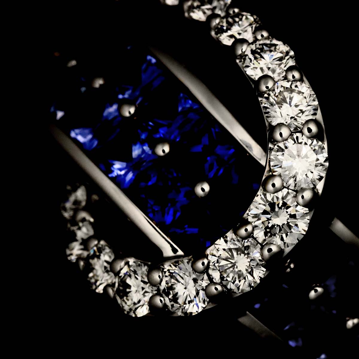 Sapphire 2.10ct Diamond 0.53ct Ring 18K WG 750 Size 5.25(US)