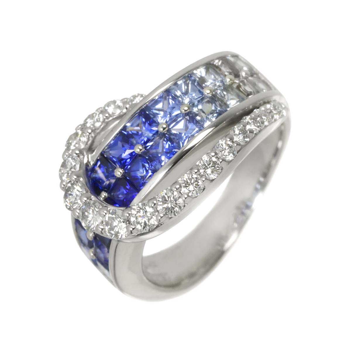 Sapphire 2.10ct Diamond 0.53ct Ring 18K WG 750 Size 5.25(US)