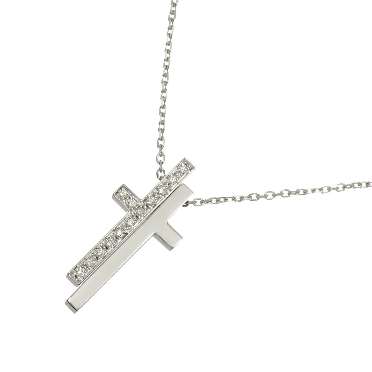 Separate Cross Diamond Necklace 18K White Gold 750