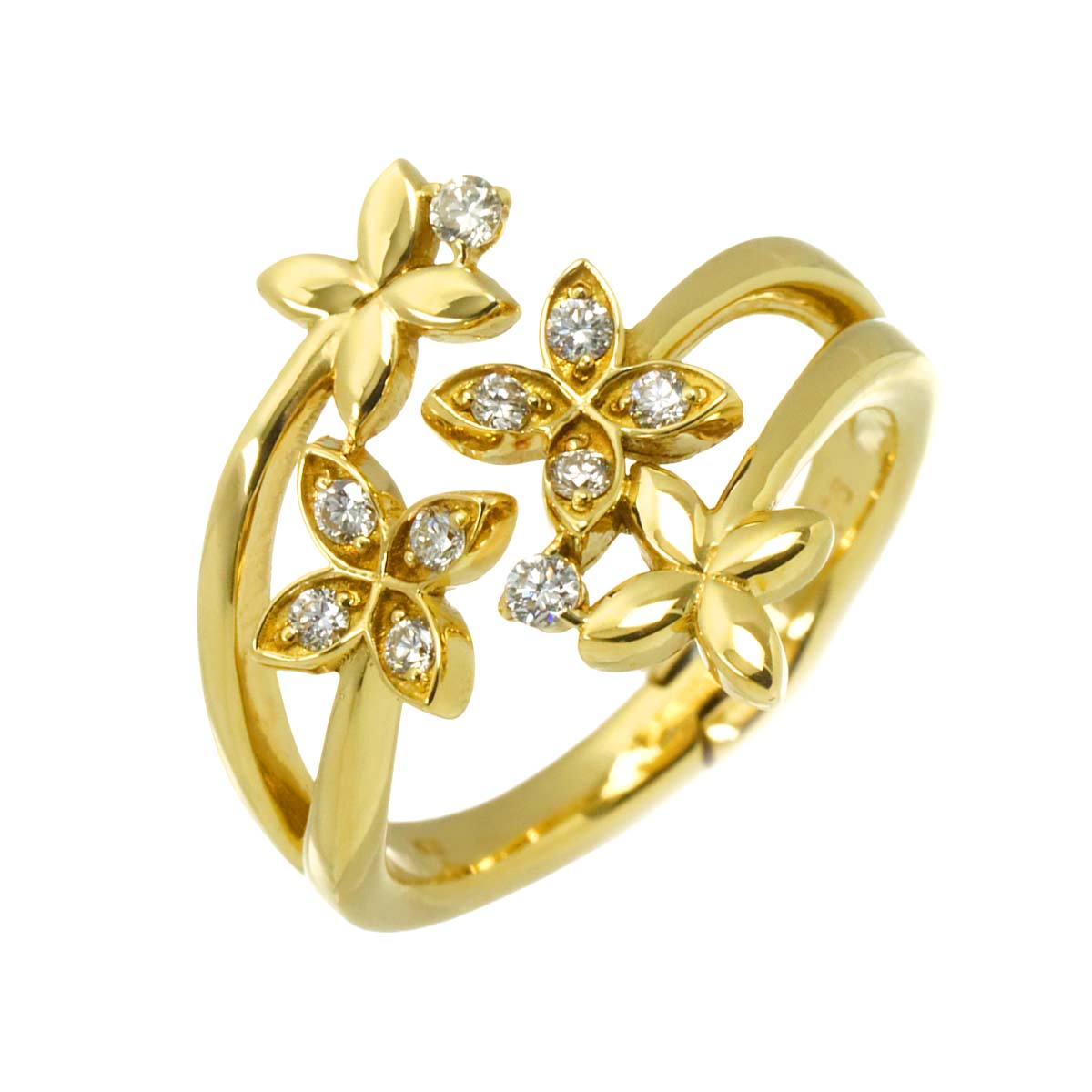 Diamond 0.16ct Ring 18K K18 YG Free size