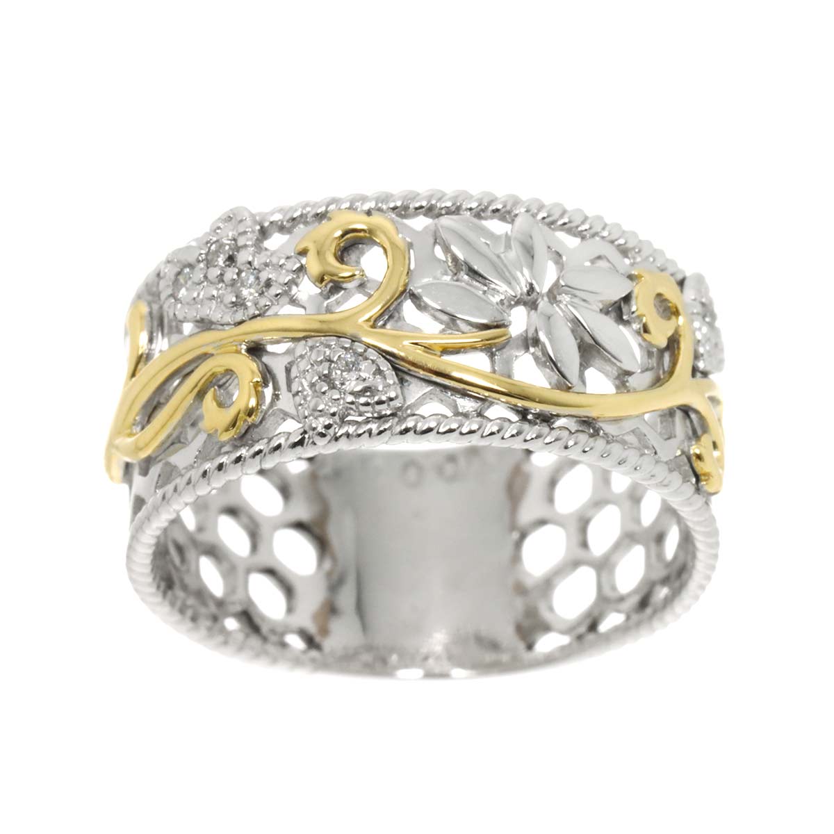 Diamond 0.08ct Ring 18K YG WG Yellow White Gold 750 size5.25-5.5(US)