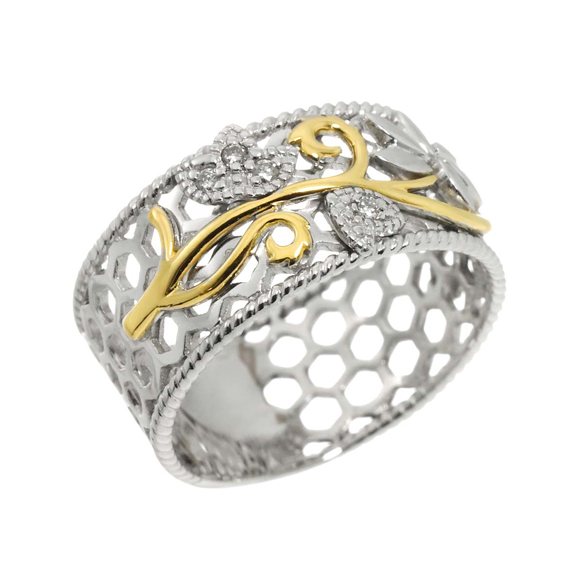 Diamond 0.08ct Ring 18K YG WG Yellow White Gold 750 size5.25-5.5(US)