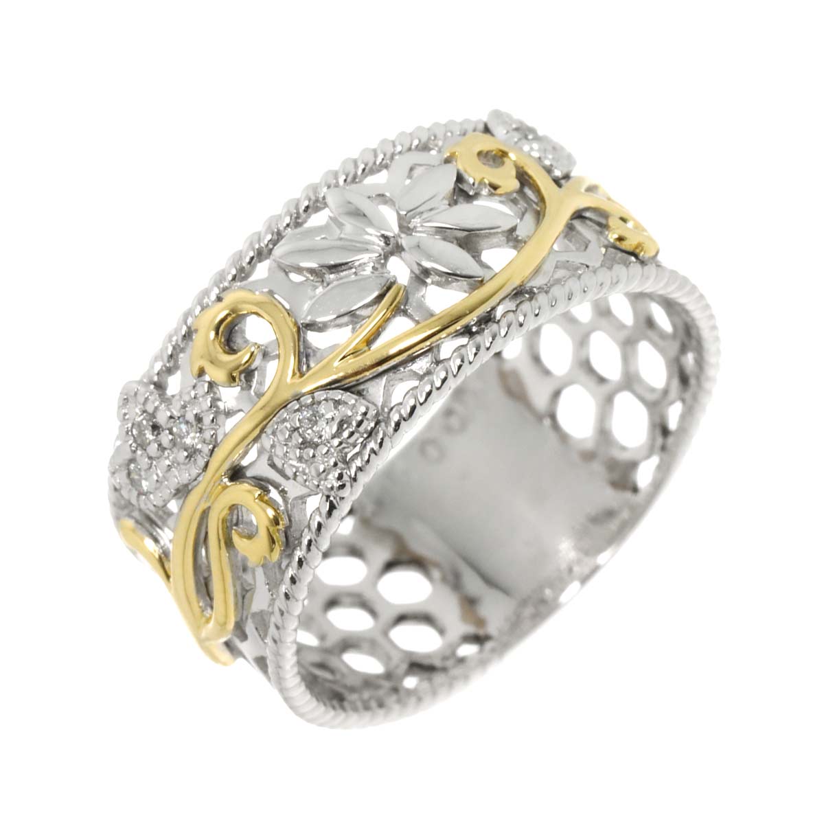 Diamond 0.08ct Ring 18K YG WG Yellow White Gold 750 size5.25-5.5(US)