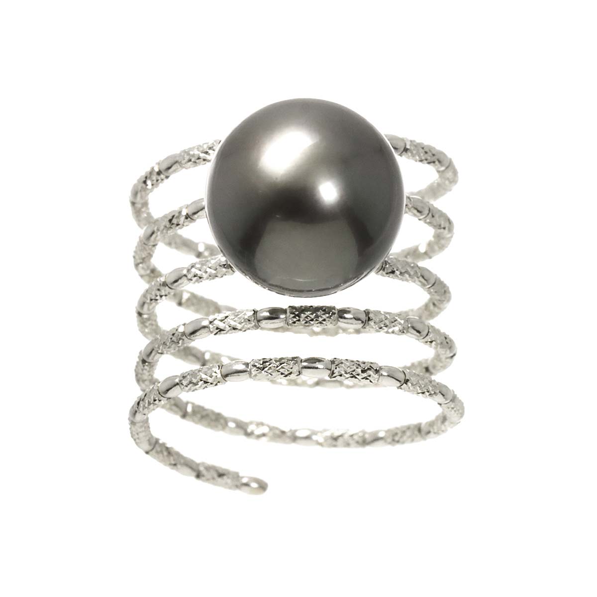 Black South Sea pearl 11.3mm Ring 18K WG 750 size5.75-6(US)