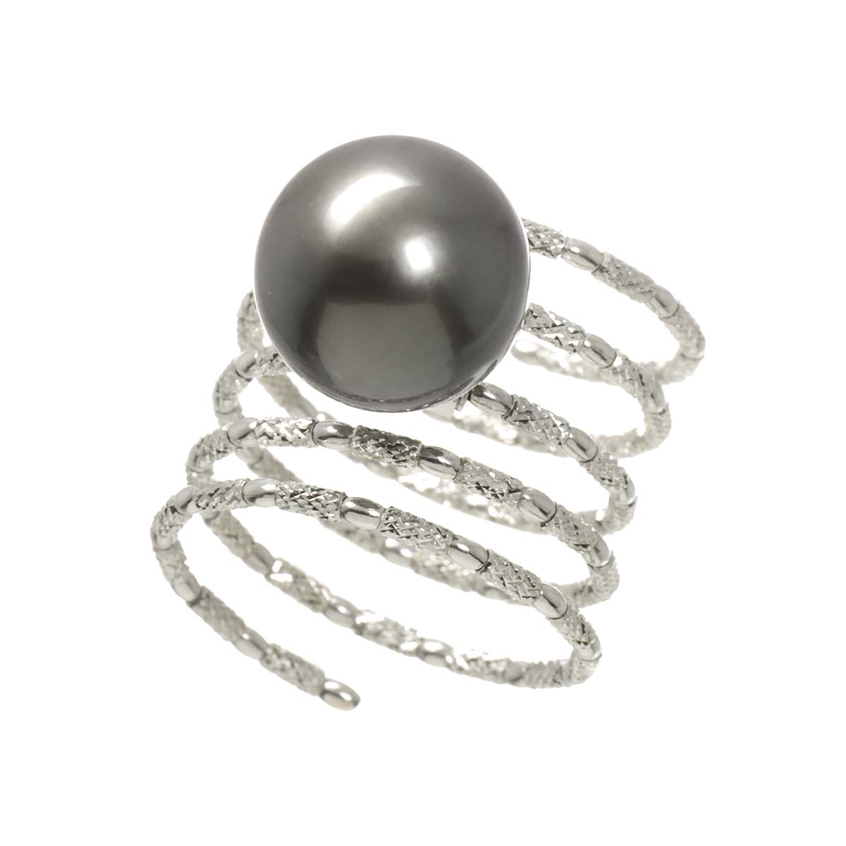Black South Sea pearl 11.3mm Ring 18K WG 750 size5.75-6(US)
