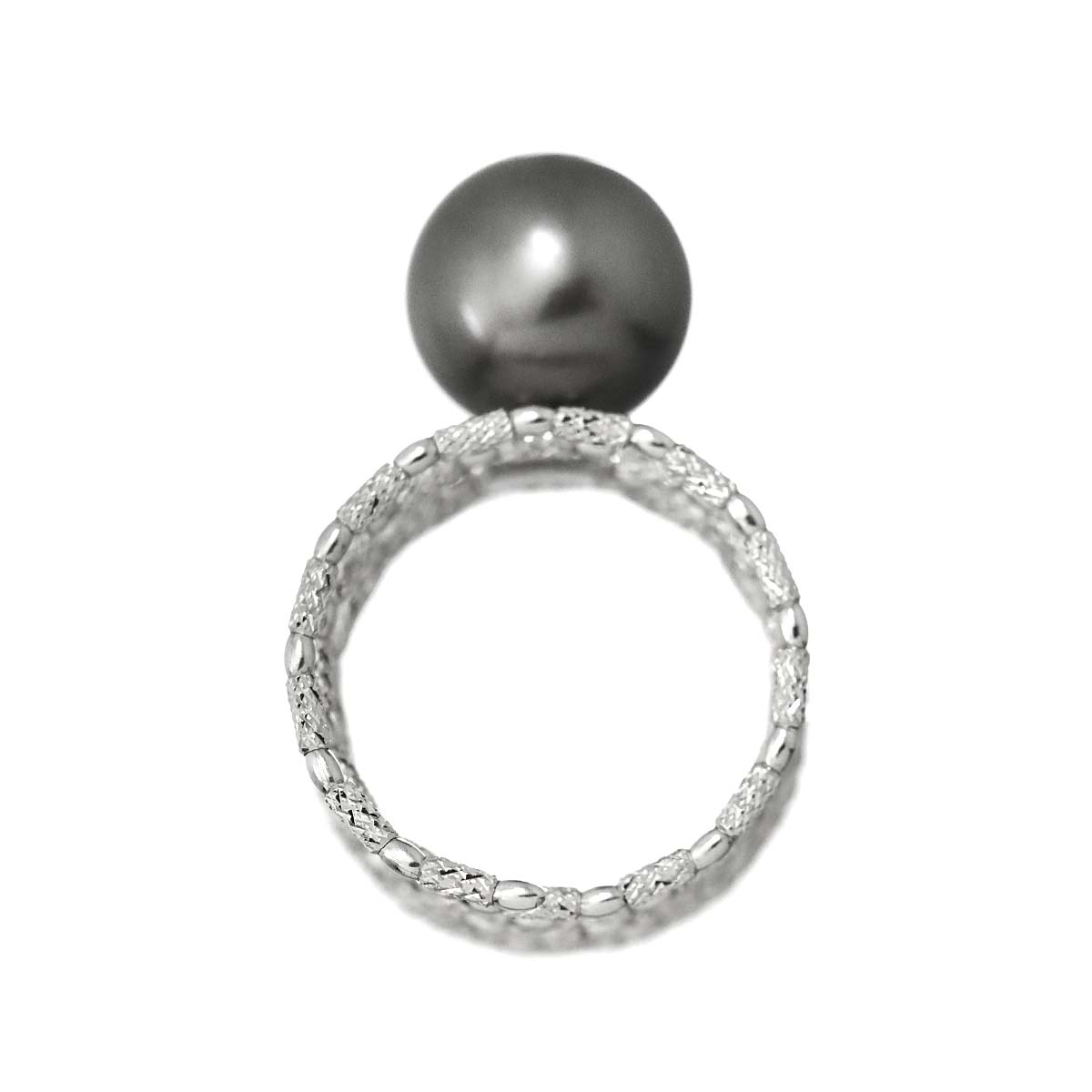 Black South Sea pearl 11.3mm Ring 18K WG 750 size5.75-6(US)