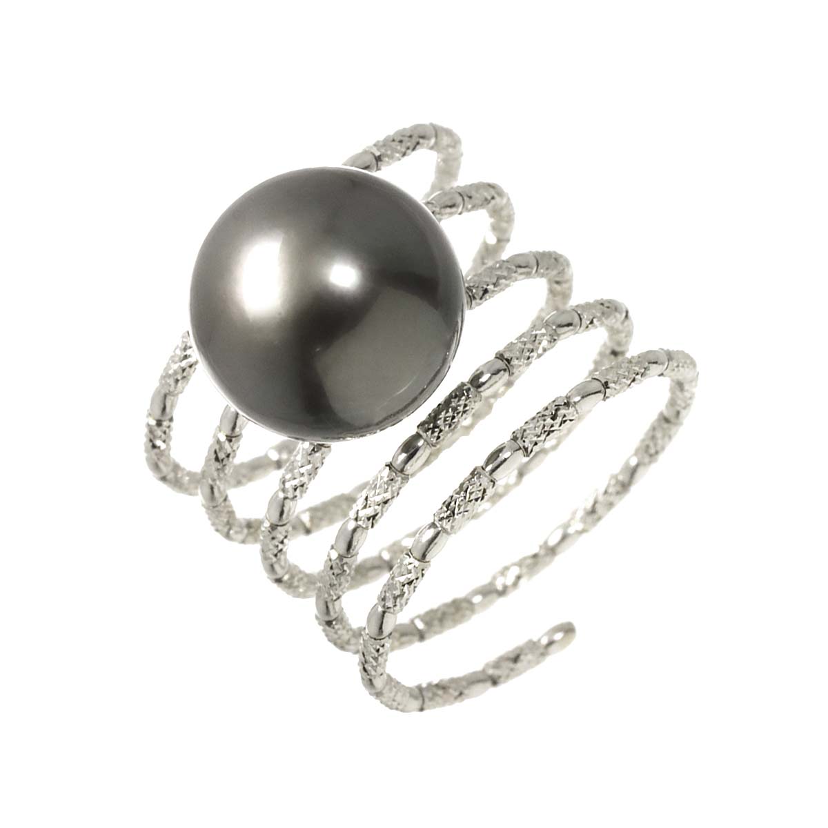 Black South Sea pearl 11.3mm Ring 18K WG 750 size5.75-6(US)