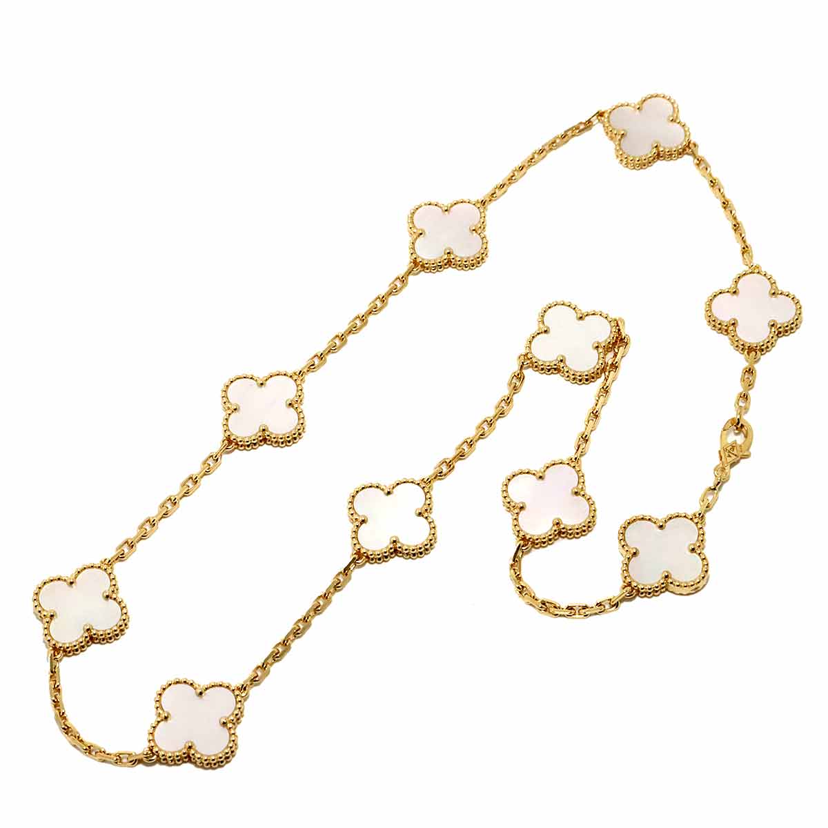 Vintage Alhambra Mother of Pearl MOP Necklace 18K YG