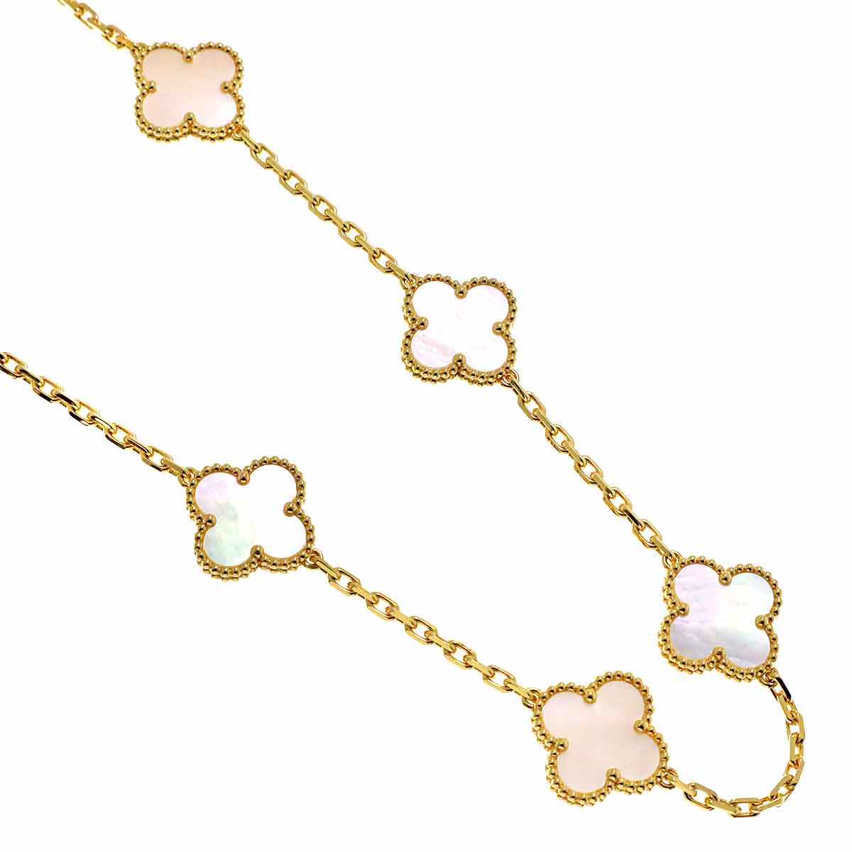 Vintage Alhambra Mother of Pearl MOP Necklace 18K YG