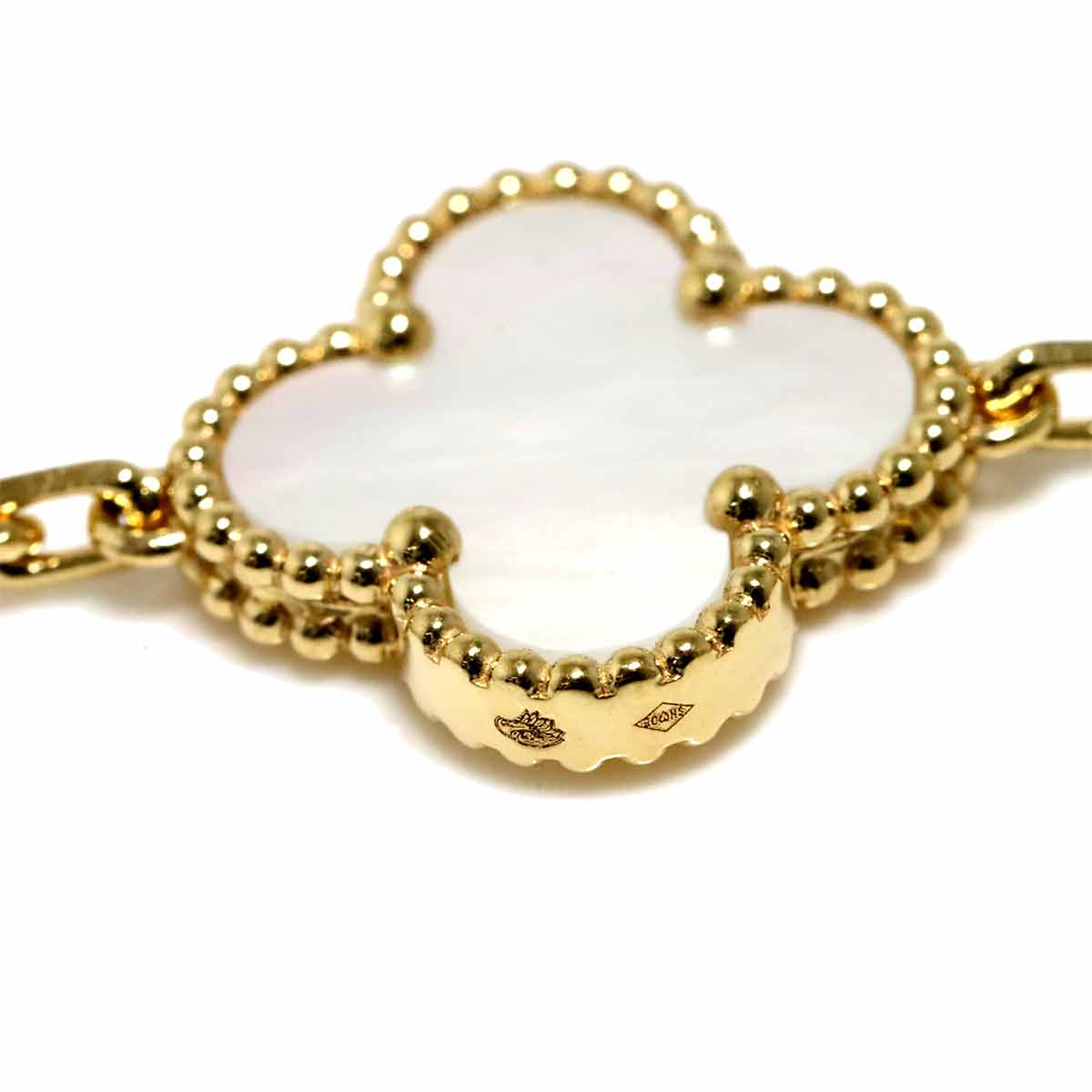 Vintage Alhambra Mother of Pearl MOP Necklace 18K YG