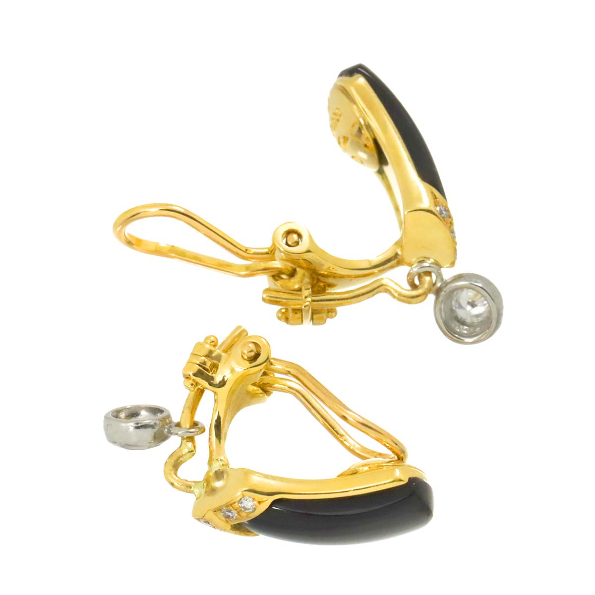 Onyx Diamond 0.09ct/0.08ct Earrings Clip on 18K YG Pt