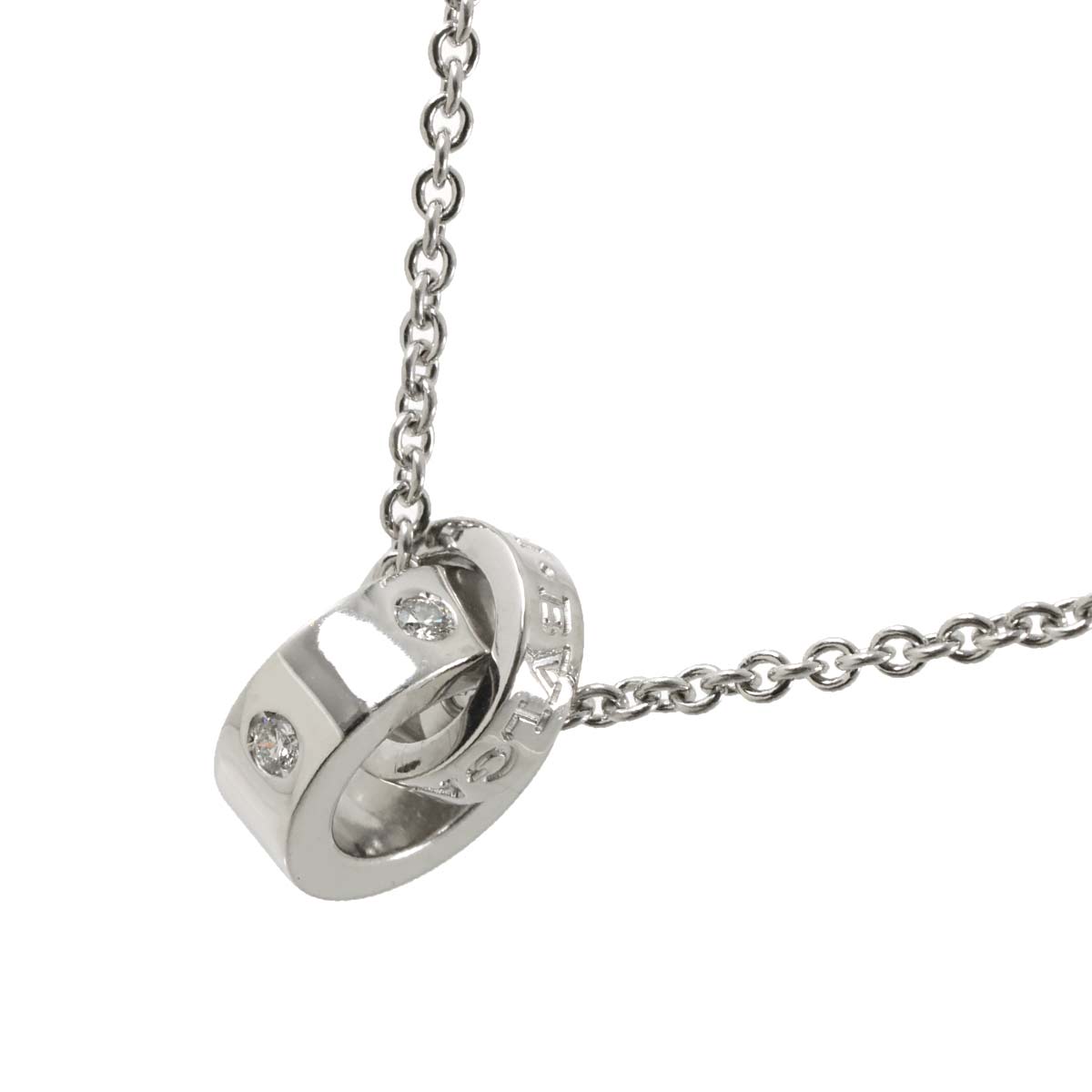 Double Logo Diamond Necklace 18K White Gold 750