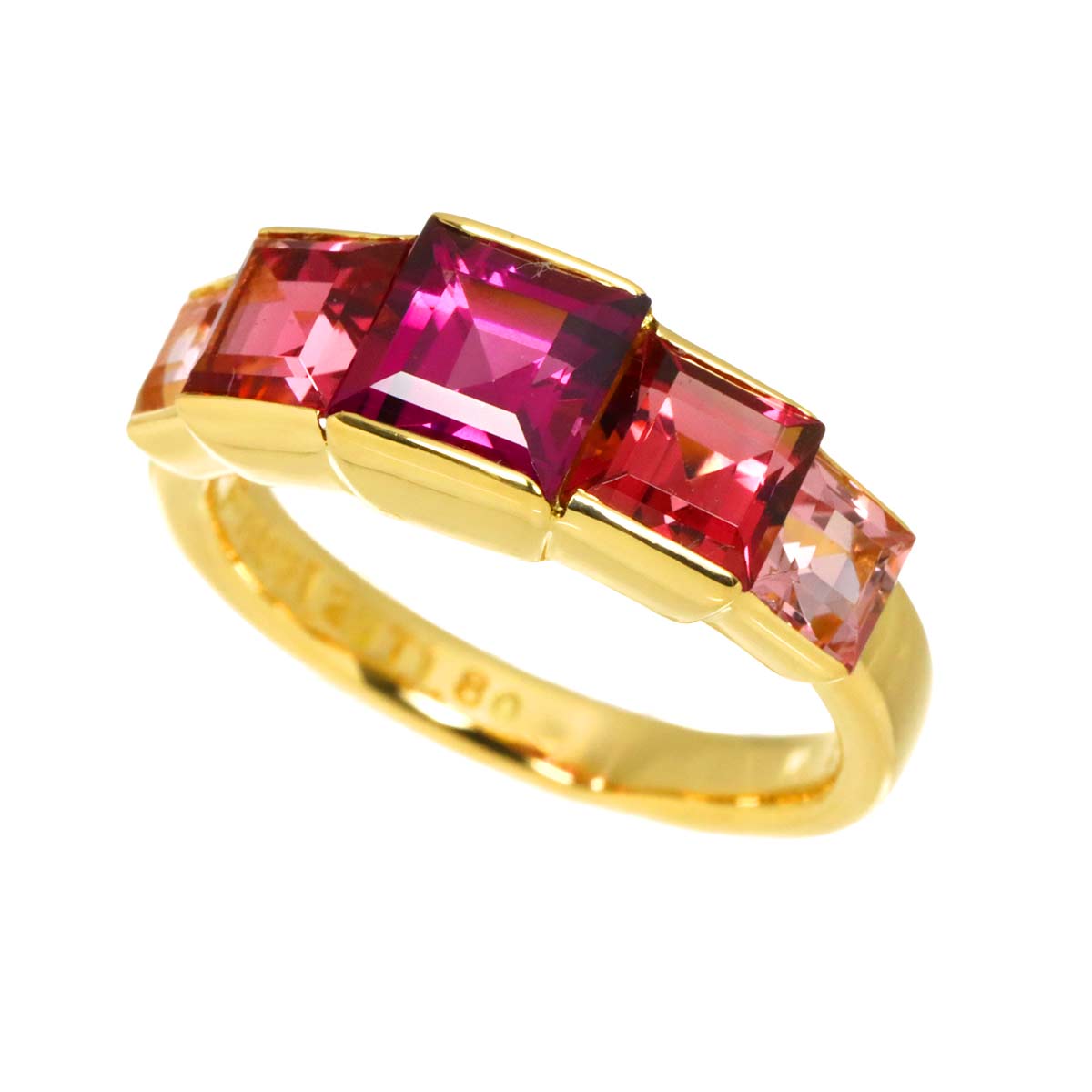 Tourmaline 1.80ct Garnet 1.20ct Ring 18K YG 750 Size6(US)