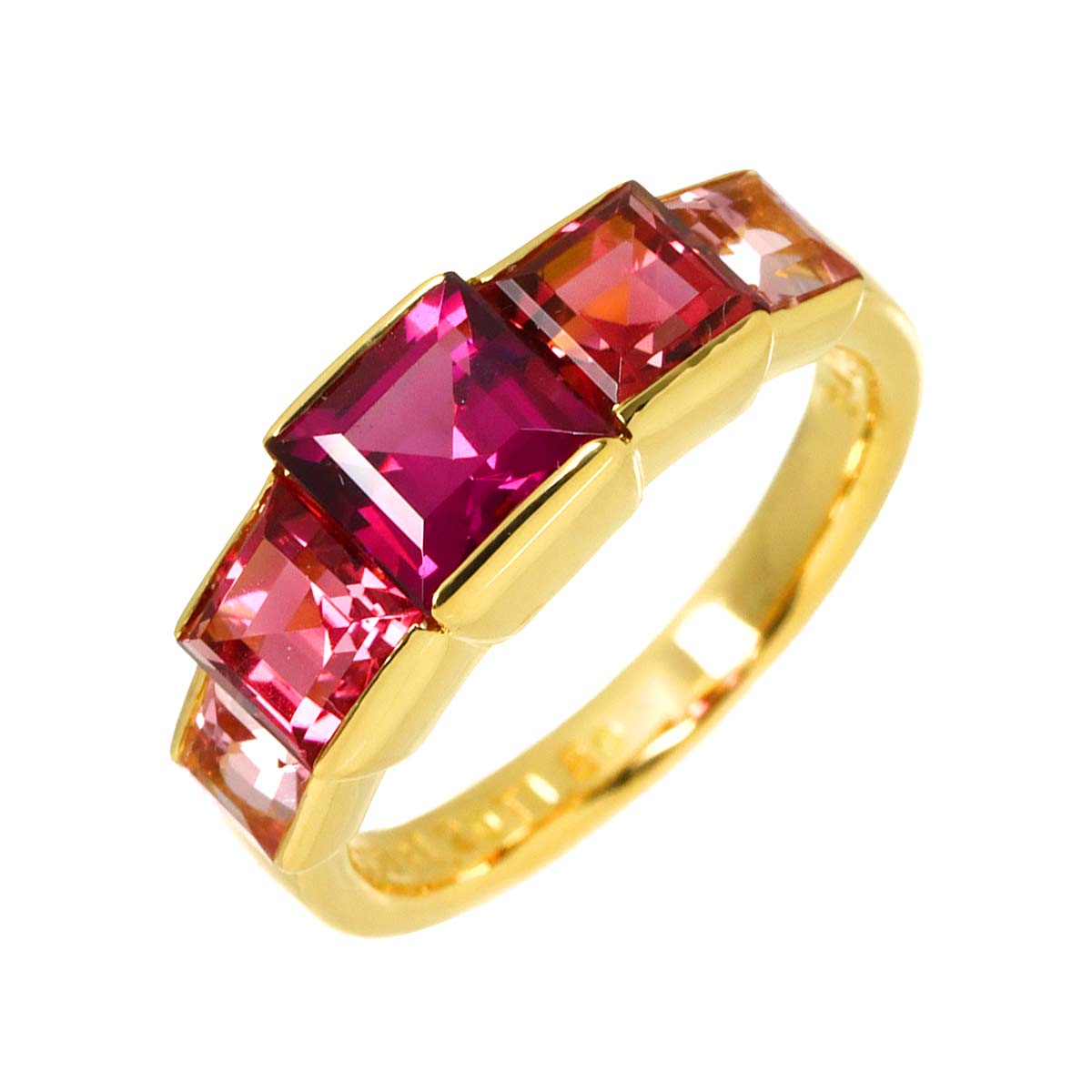Tourmaline 1.80ct Garnet 1.20ct Ring 18K YG 750 Size6(US)