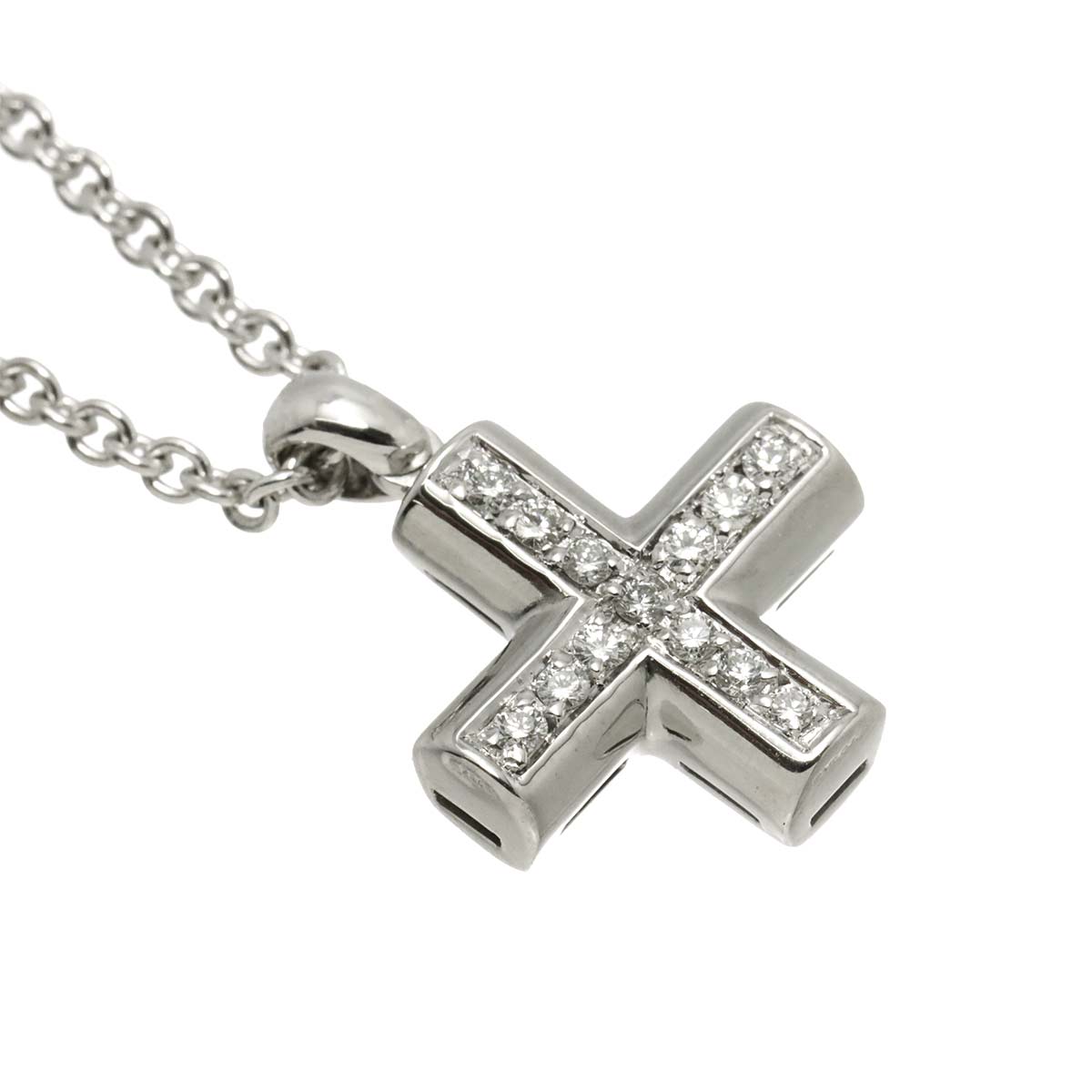 Cross Diamond Necklace K18 18K WG White Gold 750