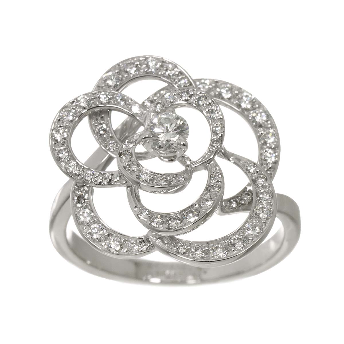 Camellia Diamond Ring 18K White Gold 750 size54 6.5-6.75(US)