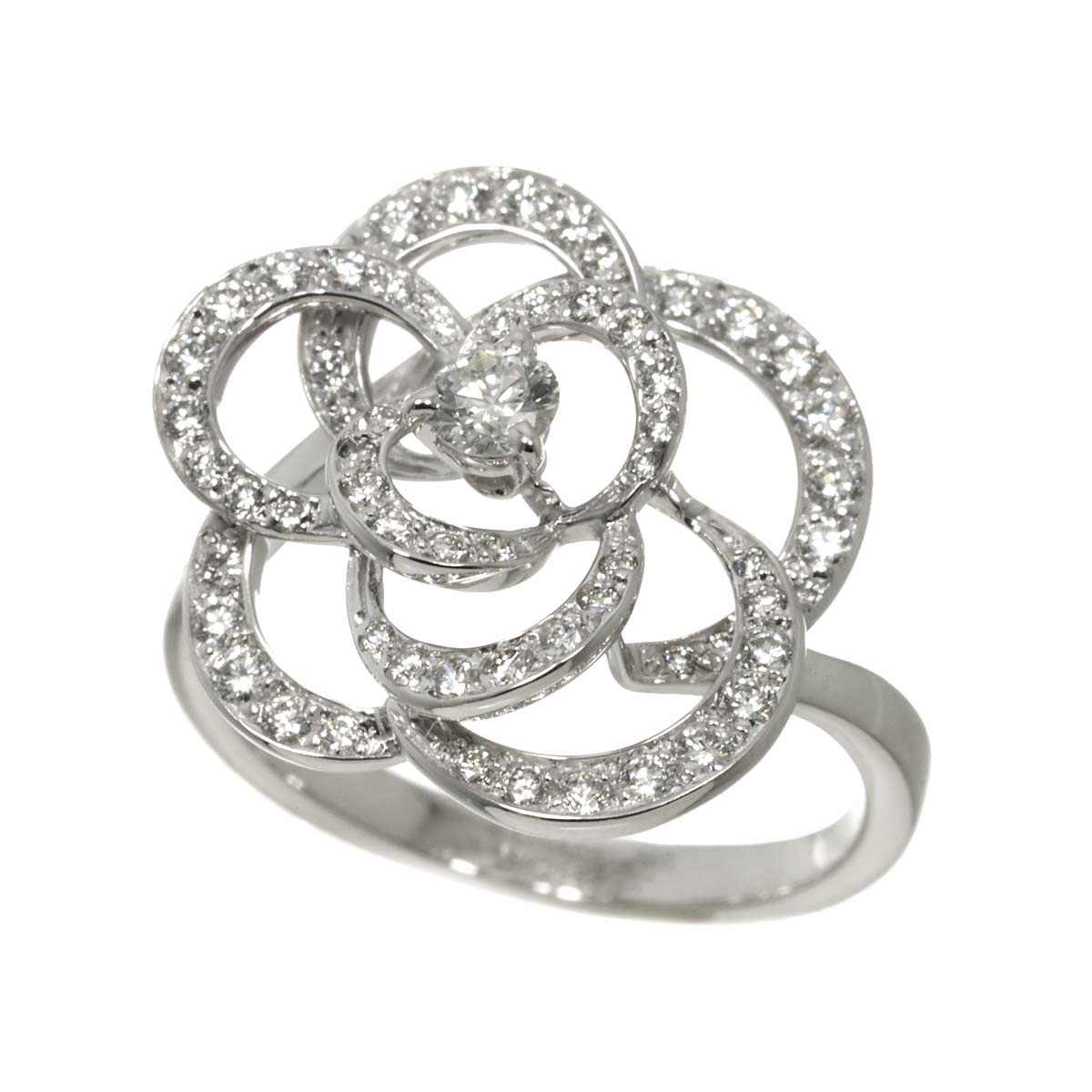 Camellia Diamond Ring 18K White Gold 750 size54 6.5-6.75(US)