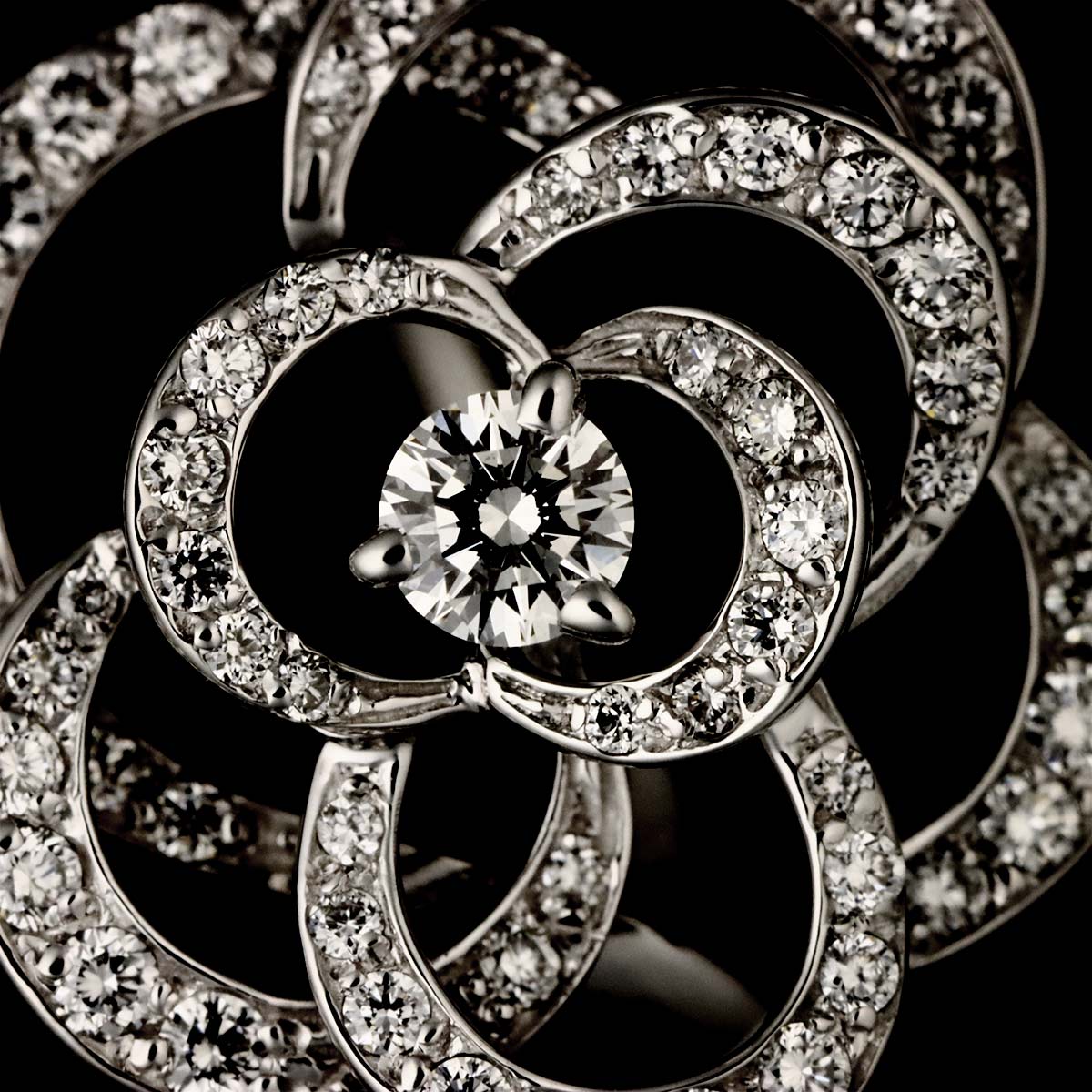 Camellia Diamond Ring 18K White Gold 750 size54 6.5-6.75(US)