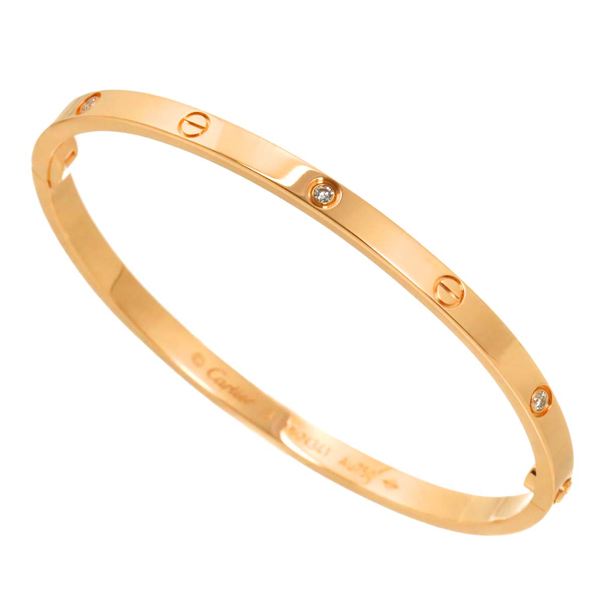 Love Bracelet SM Half Diamond Bangle 18K Pink Gold 750 Size16