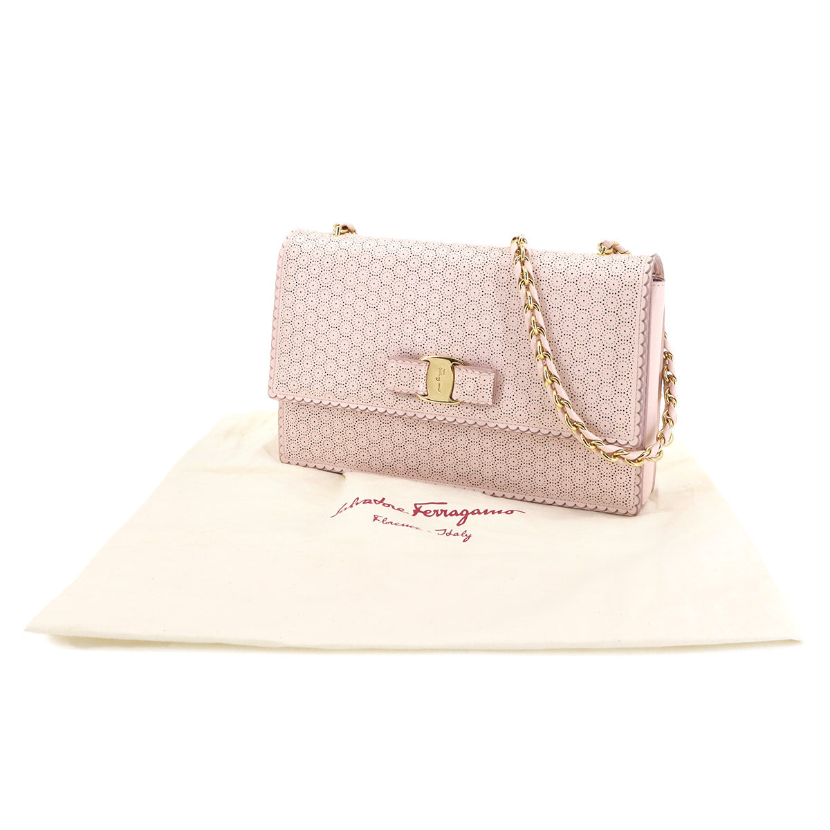 Ginny Vara Ribbon Shoulder Bag Leather Pink