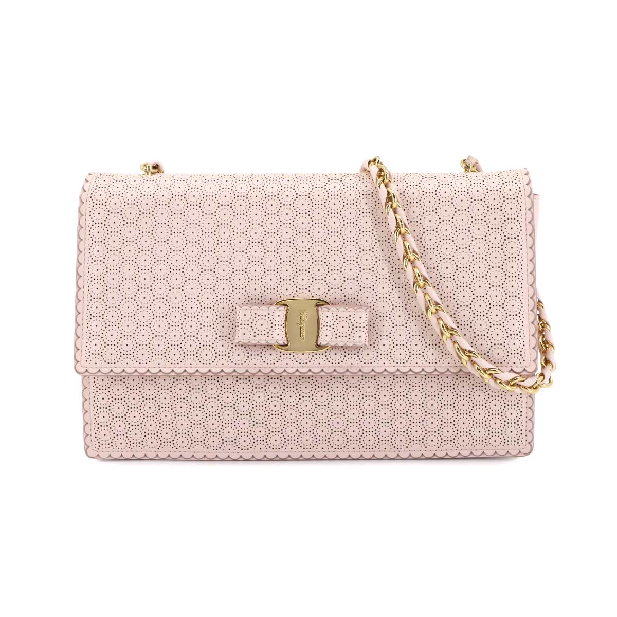 Ginny Vara Ribbon Shoulder Bag Leather Pink