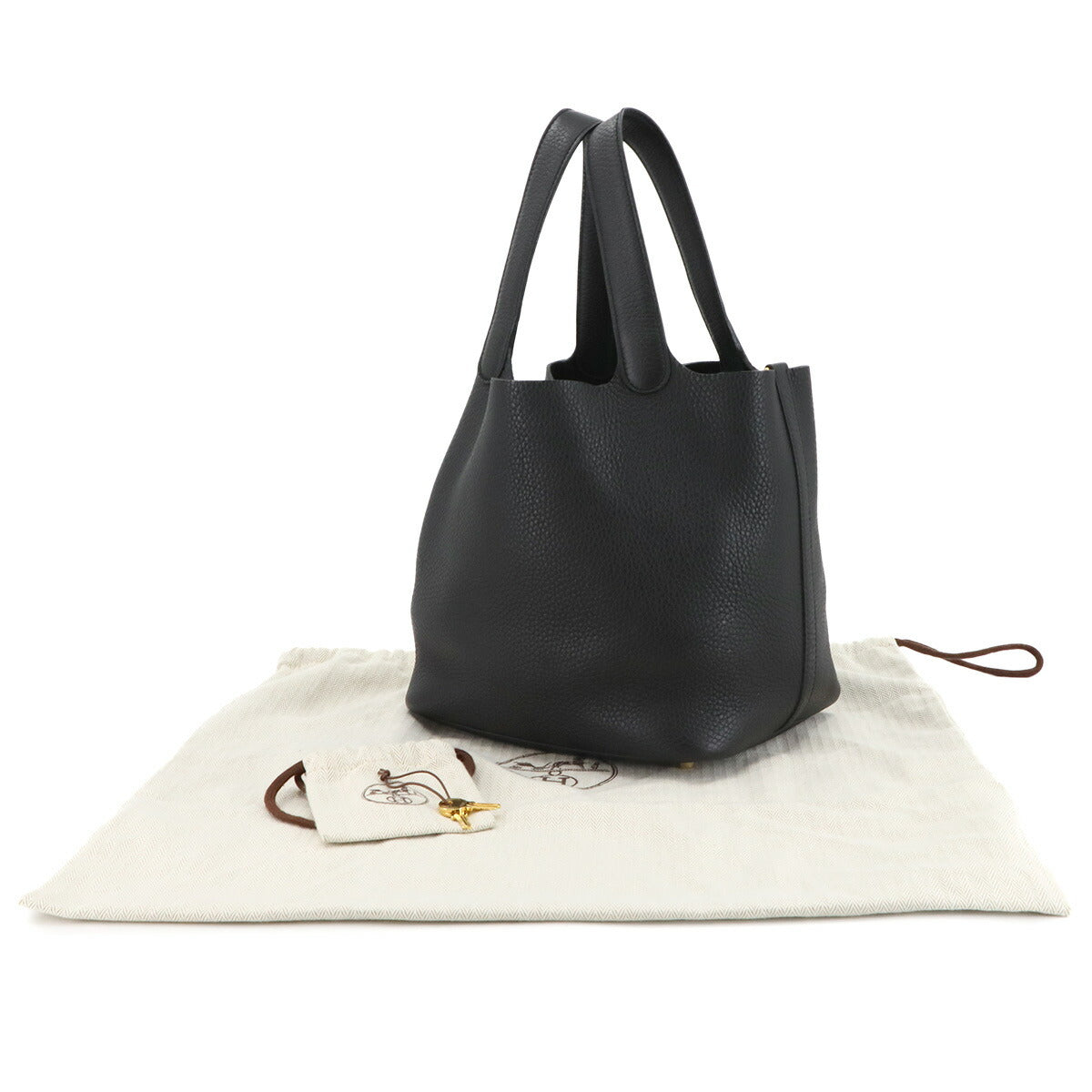 Picotin Lock MM Hand Bag Taurillon Clemence Black Purse