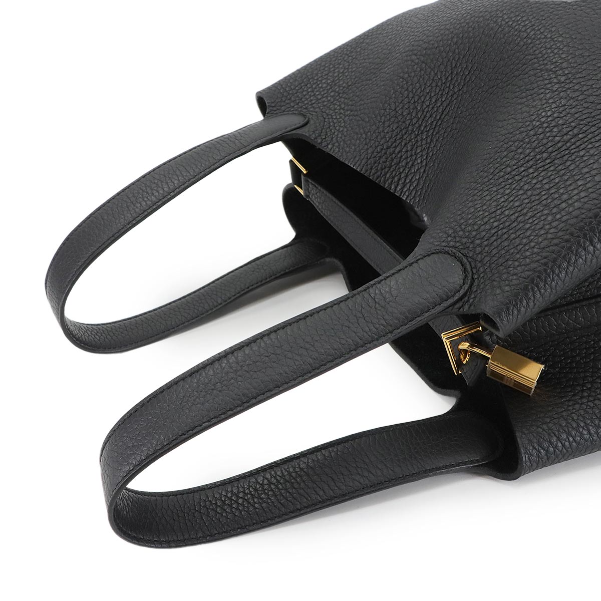 Picotin Lock MM Hand Bag Taurillon Clemence Black Purse