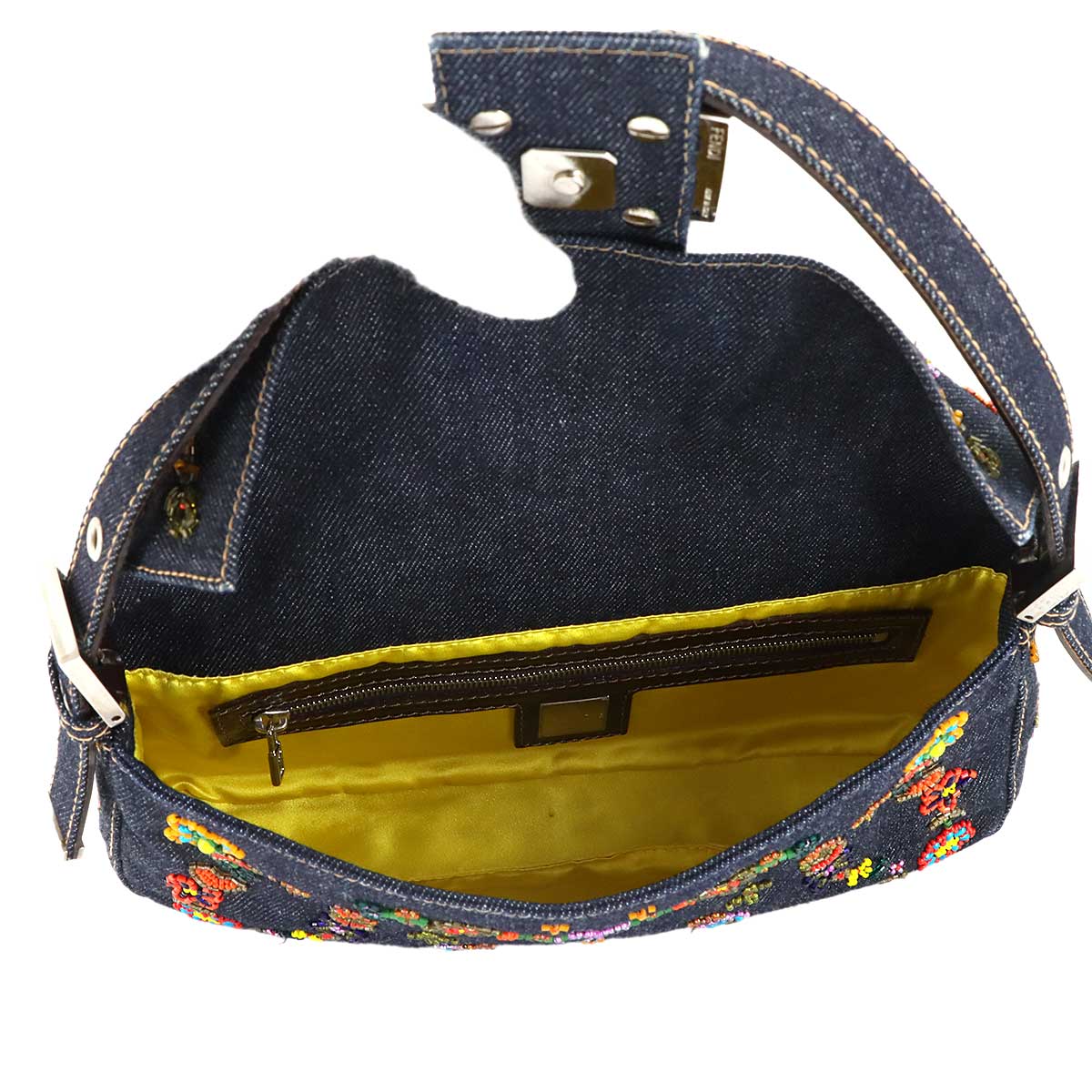 Mamma Baguette Shoulder Bag Denim Navy Beaded embroidery