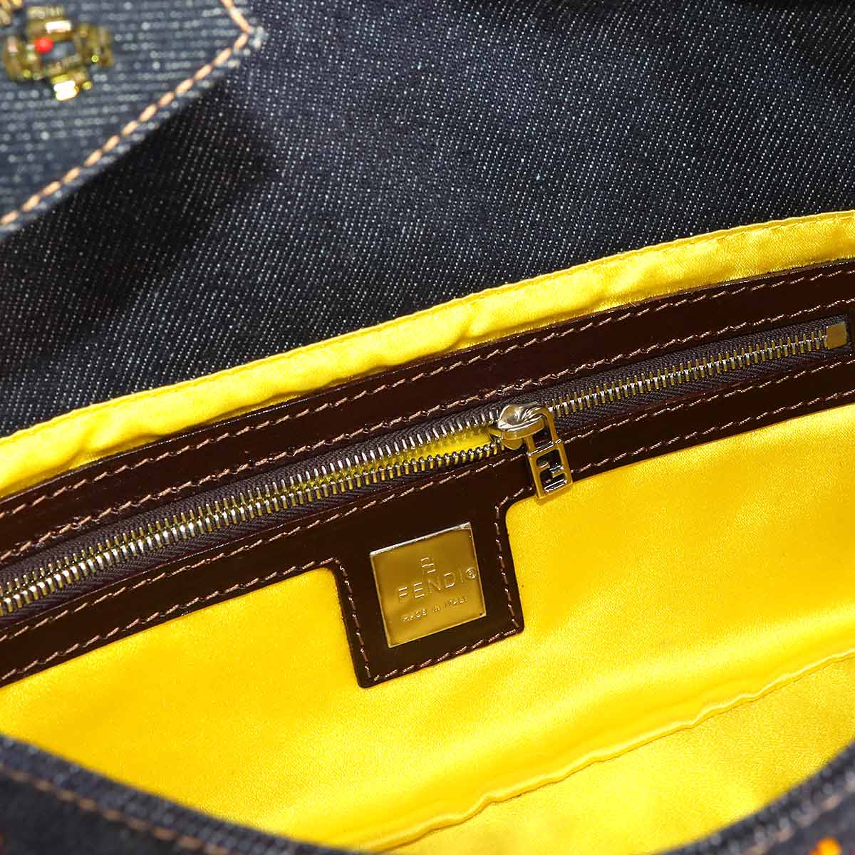 Mamma Baguette Shoulder Bag Denim Navy Beaded embroidery