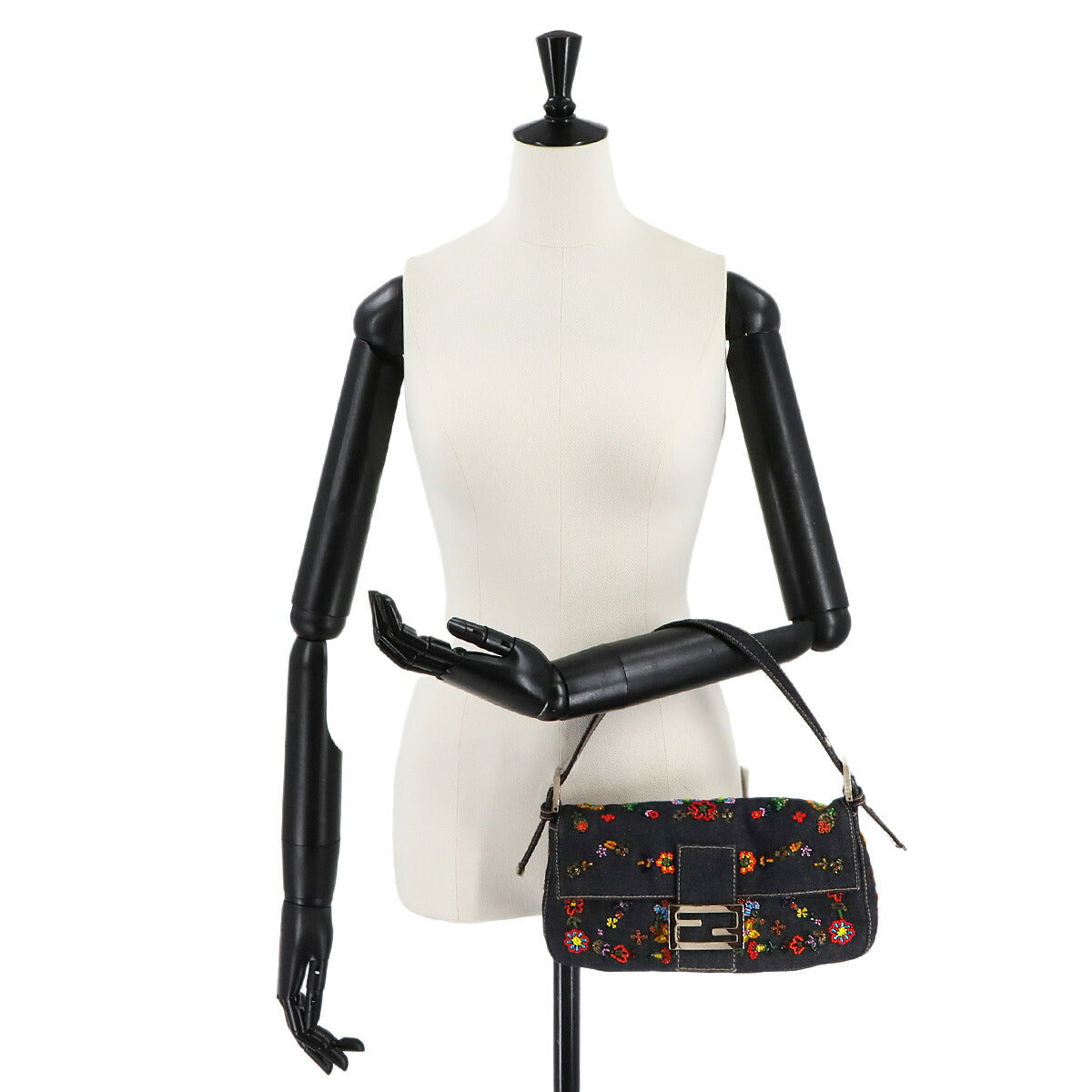 Mamma Baguette Shoulder Bag Denim Navy Beaded embroidery