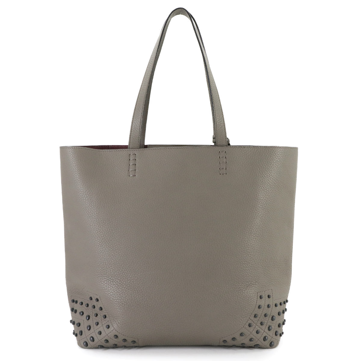 Wave Tote Bag Leather Gray Studs Tassel