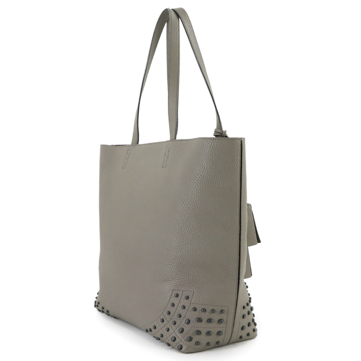 Wave Tote Bag Leather Gray Studs Tassel