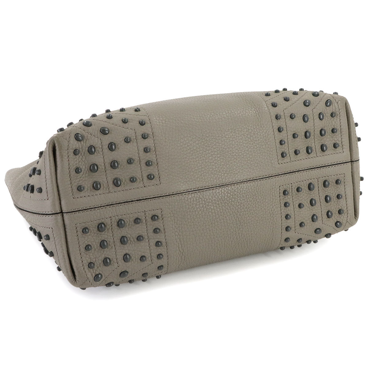 Wave Tote Bag Leather Gray Studs Tassel