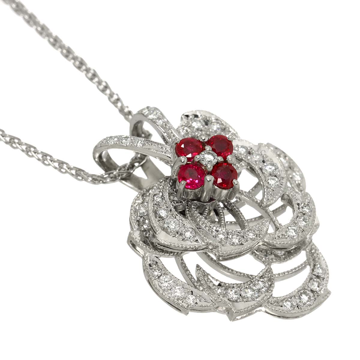 Diamond 0.68ct Ruby 0.50ct Necklace Pt