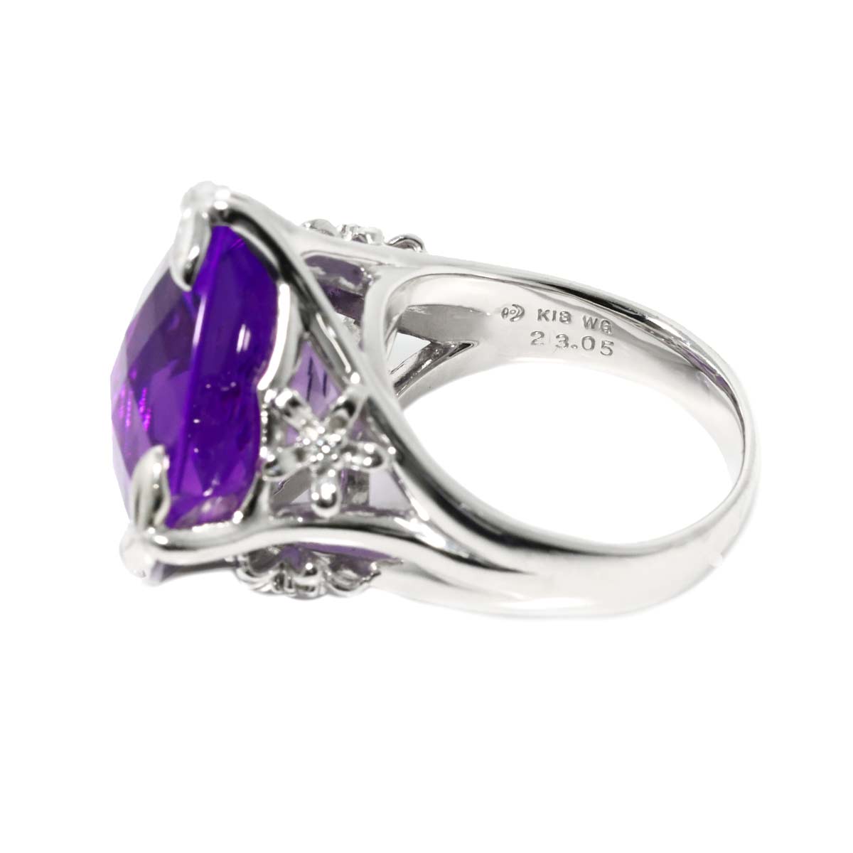 Amethyst 23.05ct Diamond 0.30ct Ring 18K WG 750 6.25-6.5(US)