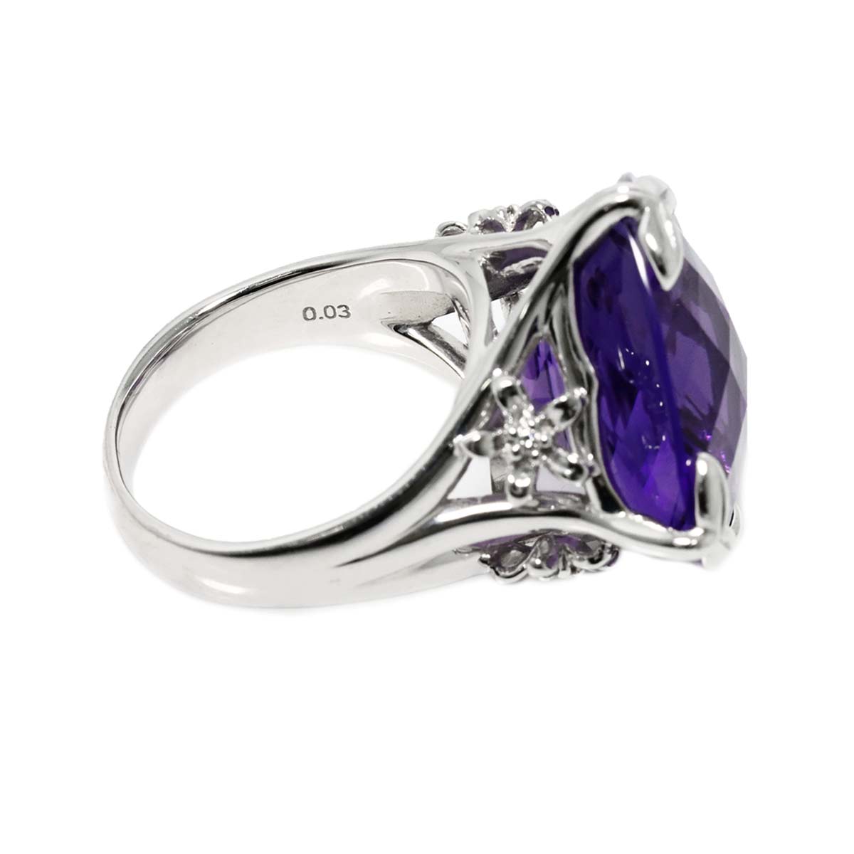 Amethyst 23.05ct Diamond 0.30ct Ring 18K WG 750 6.25-6.5(US)
