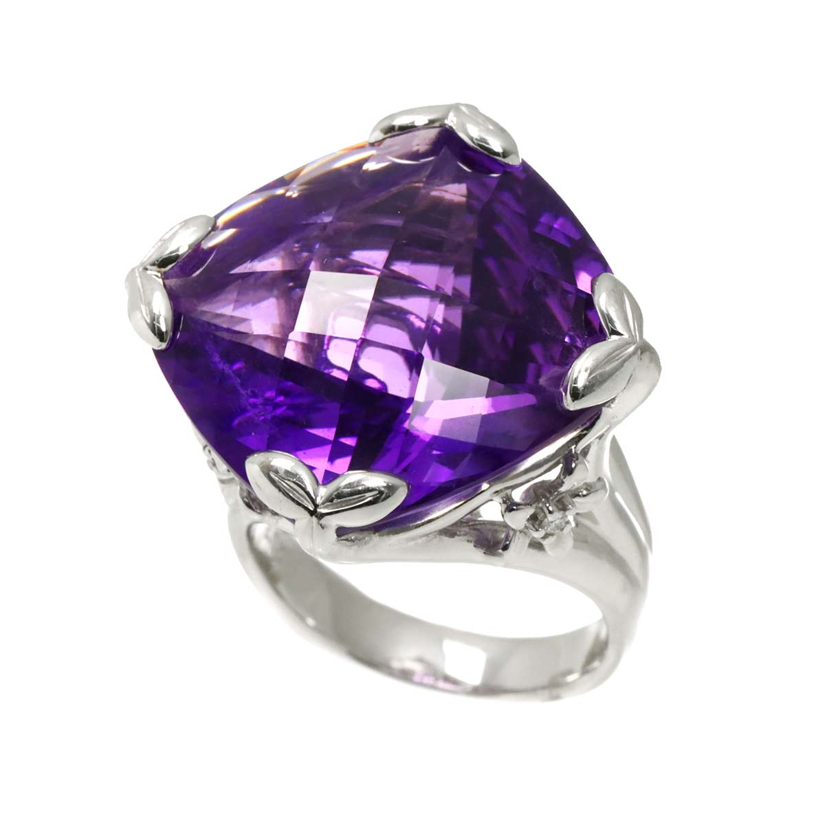 Amethyst 23.05ct Diamond 0.30ct Ring 18K WG 750 6.25-6.5(US)
