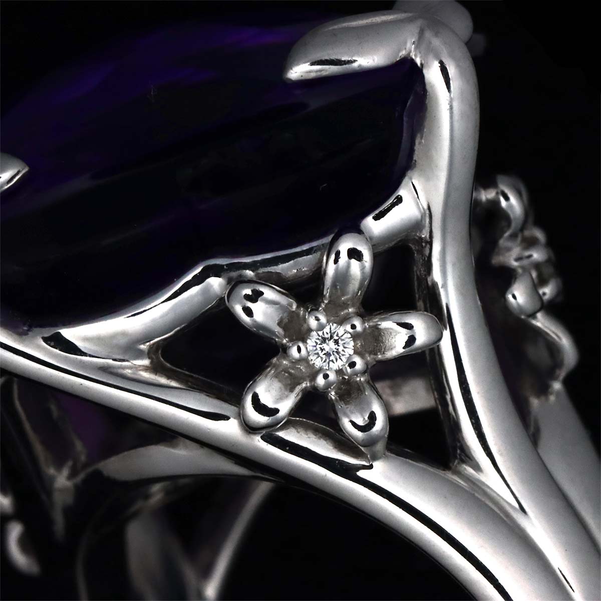 Amethyst 23.05ct Diamond 0.30ct Ring 18K WG 750 6.25-6.5(US)