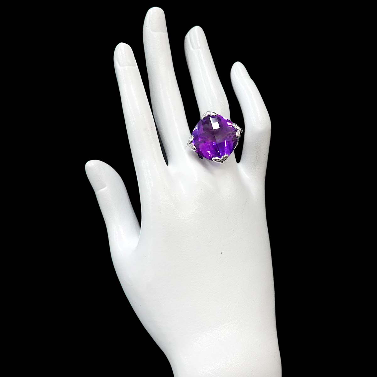 Amethyst 23.05ct Diamond 0.30ct Ring 18K WG 750 6.25-6.5(US)