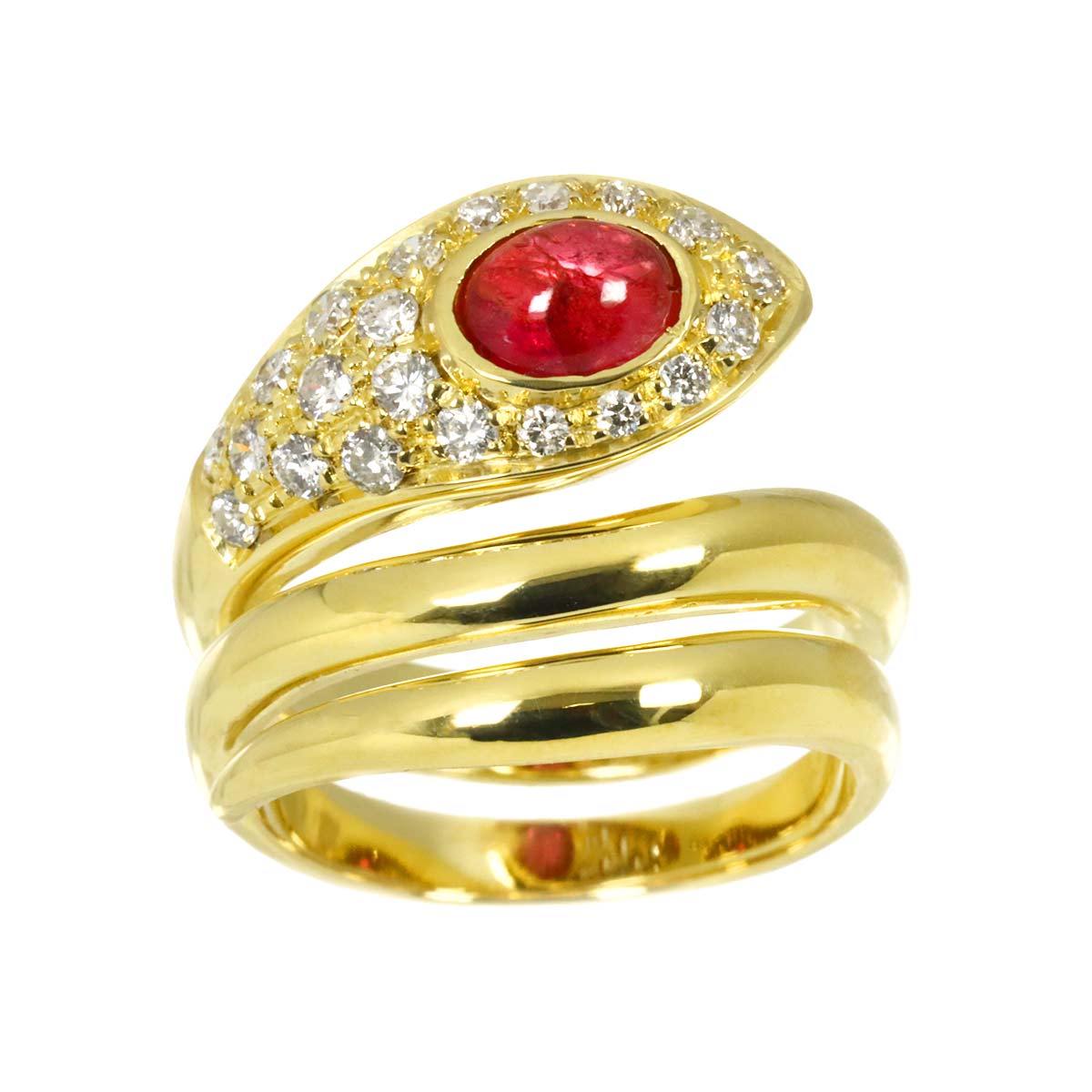 Ruby Diamond Ring 18K Yellow Gold 750 6-6.25(US)